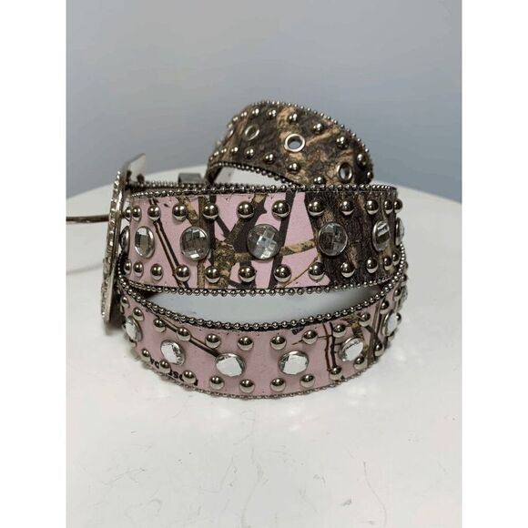 Blazin Roxx Green and Pink Camo Jeweled Western Belt - Picture 3 of 5